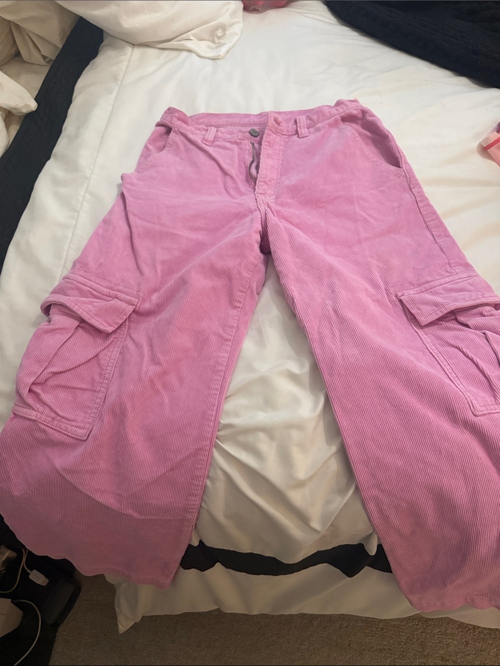 Brandy Melville Pink Corduroy Wide Leg Cargo Jeans